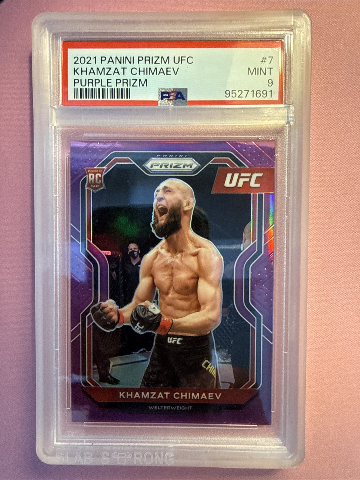 2021 Panini Prizm UFC Khamzat Chimaev #7 Purple Rookie  /149 (RC) Graded PSA 9