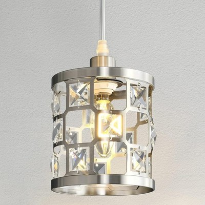 1- Light Brushed Nickel Crystal Mini Chandelier Hanging Pendant Light Fixture