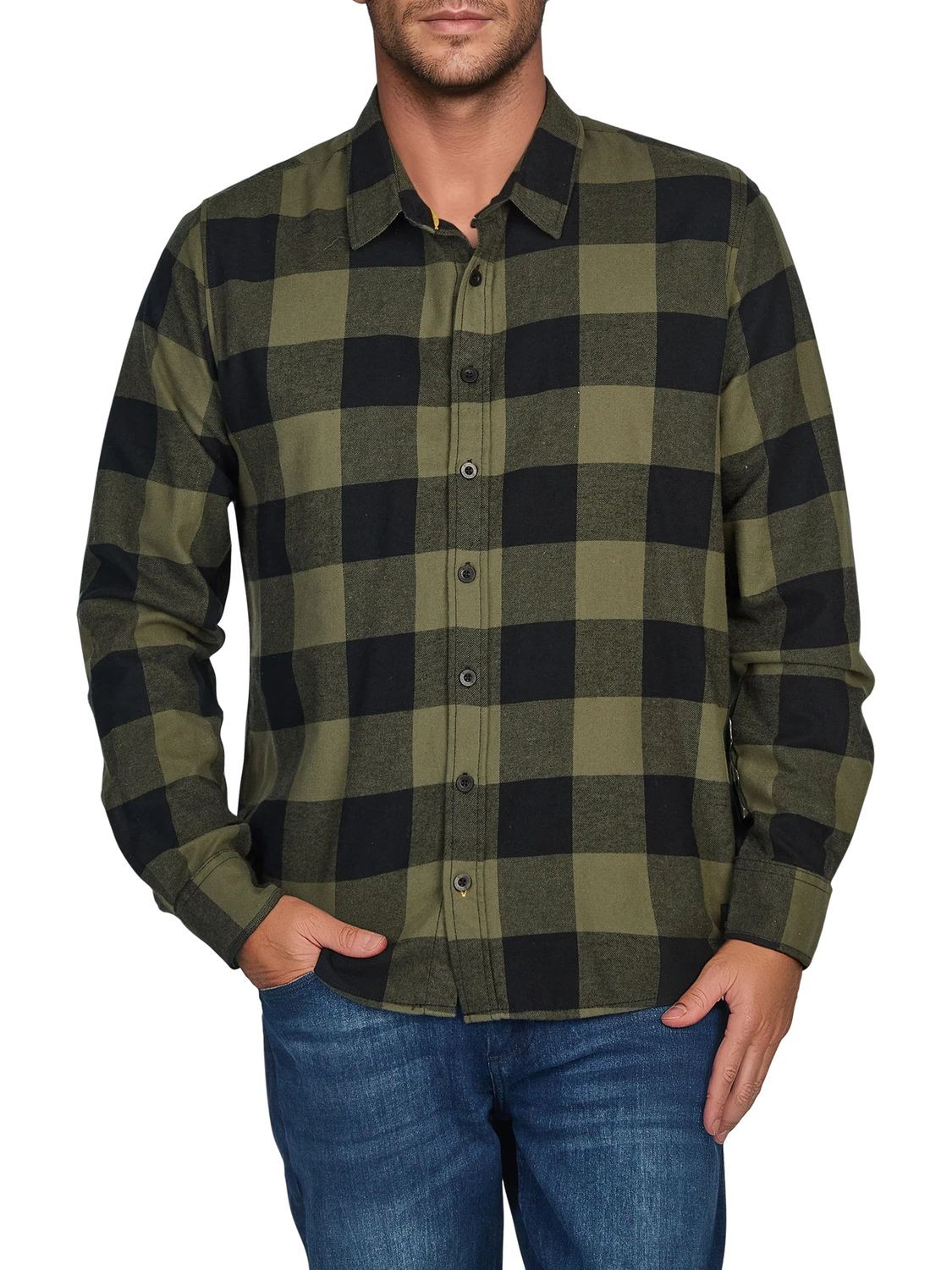 Camisa De Flanela Para Hombre De Manga Larga A Cuadros Regular Fit RIVARNE
