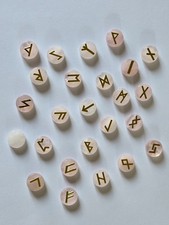 25 Rose Quartz Round Runes with Bag & Guide -