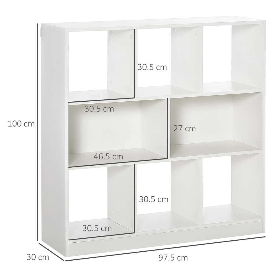 HOMCOM Mobile Libreria Portaoggetti a 3 Livelli e 8 Ripiani in MDF Bianco - Immagine 4 di 4