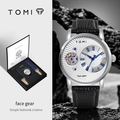 TOMI Classic Minimalist Men's Quartz Watch Gift Set Luxury 3ATM 2Leather Straps