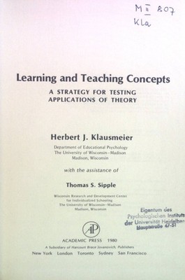 Learning and Teaching Concepts: A Strategy for Testing Applications of Theory. E