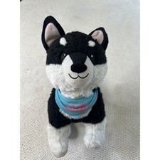 Shiba Inu Plush Stuffed Animal Dog Black White with Blue Bandana