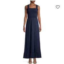 Michael Kors Dark Blue Maxi Dress Sz 1X Tiered Smocked Sleeveless A-Line Casual