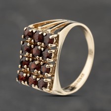 Second Hand 9ct Yellow Gold Garnet Grid Signet Ring 41342238