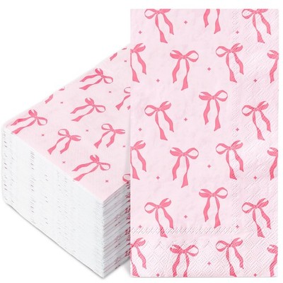JarThenaAMCS 100 Pcs Pink Bow Paper Guest Napkin 4.3 x 7.8 inch(folded), 