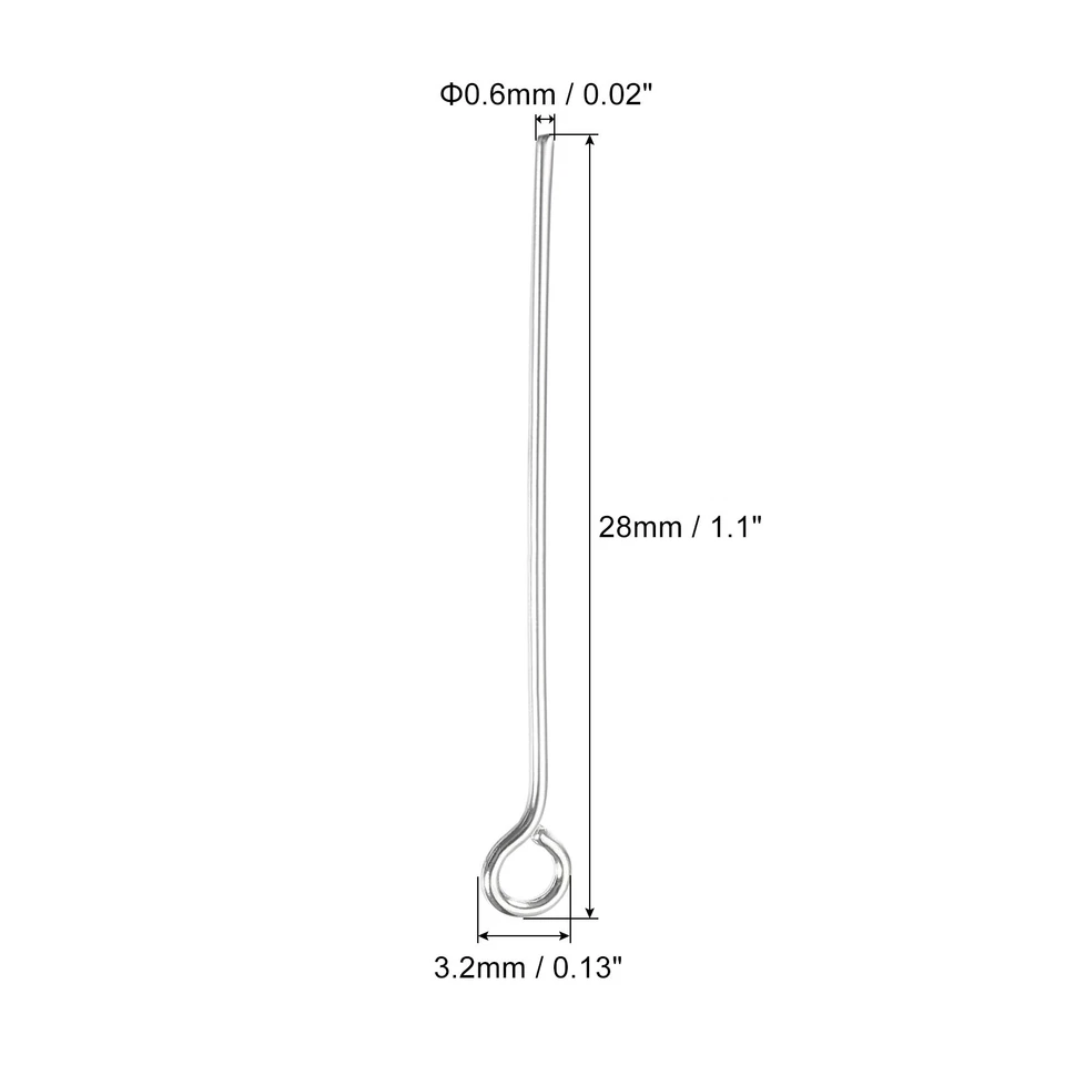 1000 piezas alfileres de ojos hallazgos de joyería calibre 22 28 mm alfileres de ojos de hierro 3,2 mm blancos Foto 2 de 4