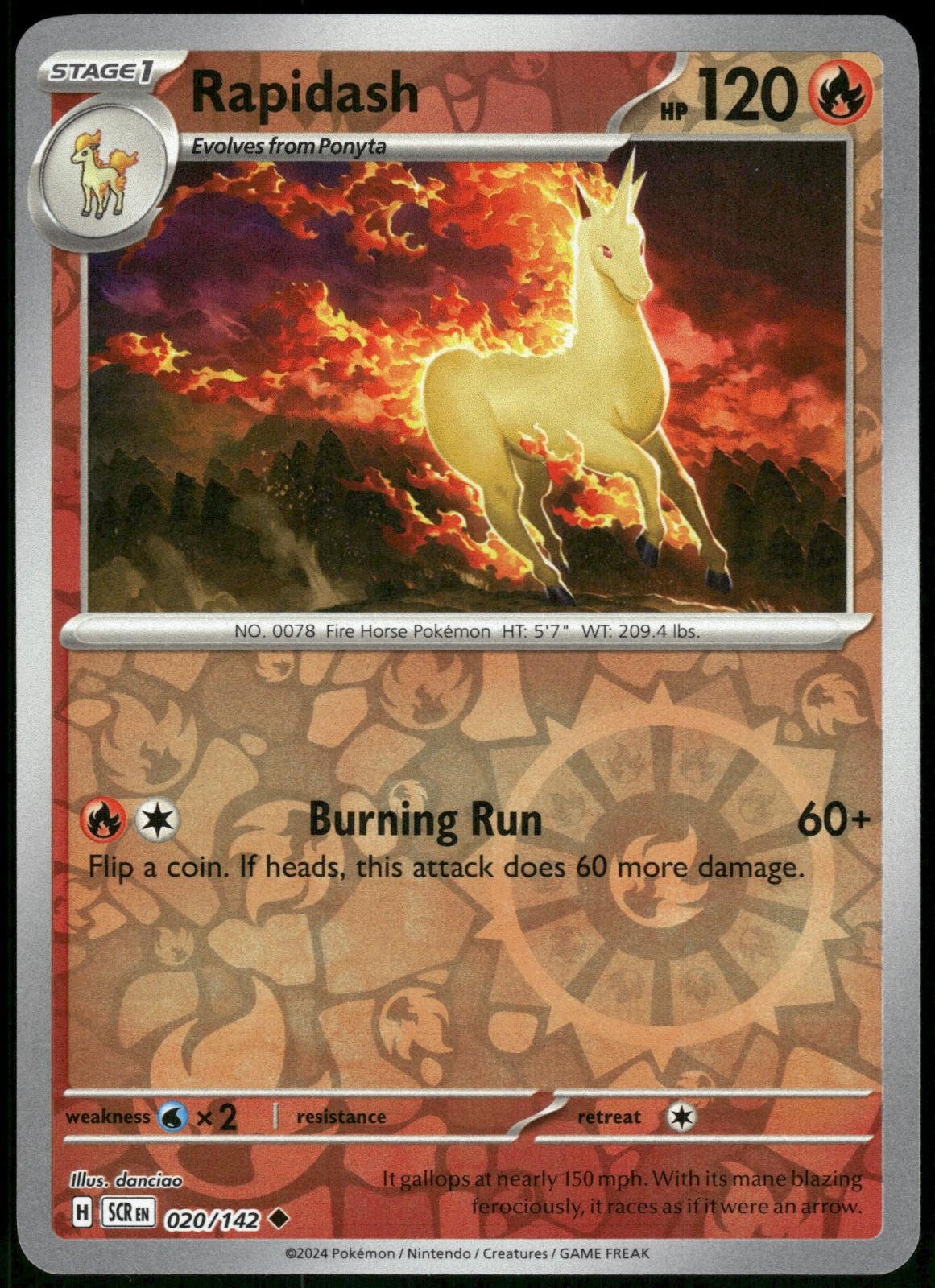 Rapidash 20/142 Reverse Holo Stellar Crown Pokemon Card 2024 Near Mint