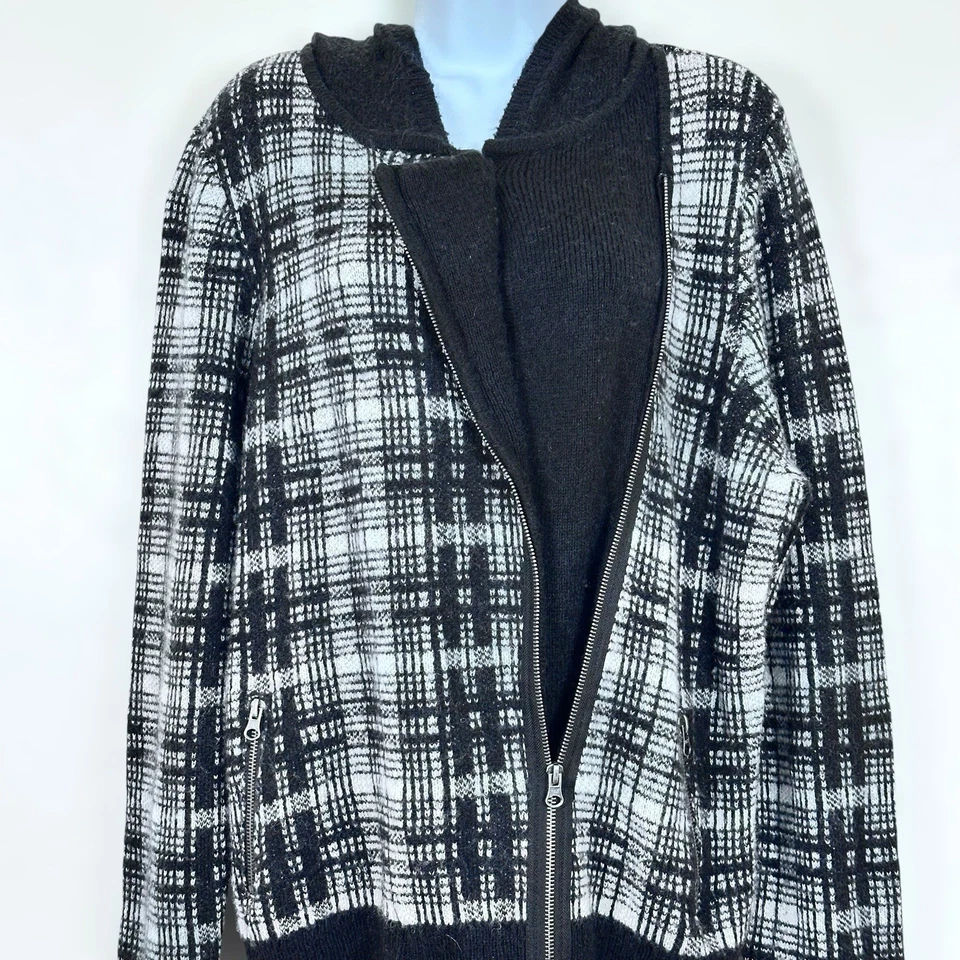 Knit Sweater Womens XL Asymmetrical Zip Plaid Timeless Classic Quiet Luxury Indi - Image 2 of 4