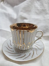 Vintage 1940's Porcelain White Gold Gilded Tea Cup & Saucer