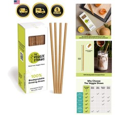 100 PCS of 8.25 Inches Unwrapped Biodegradable Straws Made of Vegetable Fib...