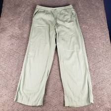 Gap Wide Leg Linen Blend Pants Womens M Green Pull On Lagenlook Elastic Waist