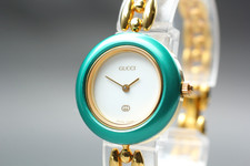 [Near MINT] Vintage GUCCI Change Bezel 11/12 26mm Gold Green Qz Women's Watch