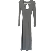 NEW Zara Gray Women’s Size Small Long Slit Sleeve V Neck Ribbed Maxi Dress