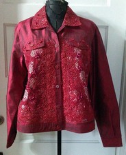 COLDWATER CREEK Red Embellished Button Up Suit Jacket Blazer M