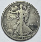 1918-D Walking Liberty Half Dollar; Circulated Semi-Key Date 50C; W208