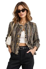 Cabi Cropped Channel Like Tweed Jacket Gold Buttons M Money Classic Office City