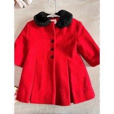 Talbots Kids Baby Girl 12M Red 100% Wool Fur Collar Dress Holiday Winter Coat