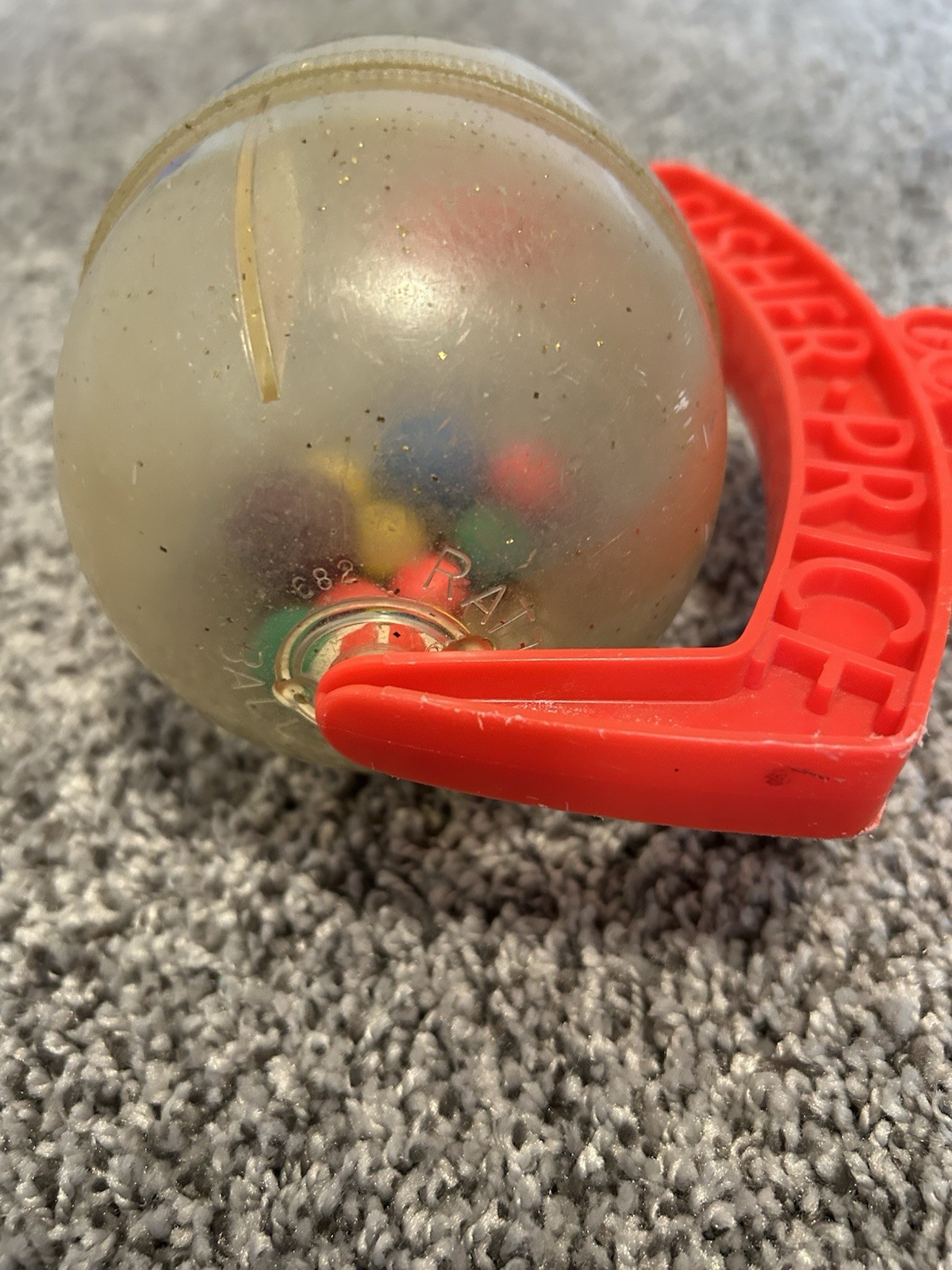 Vintage Fisher Price Push Stick Rattle Ball - 21" Long