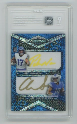 Puka Nacua Amon-Ra St Brown 2024 Wild Card Matte Auto Blue Sparkles 1/2 Tag 9