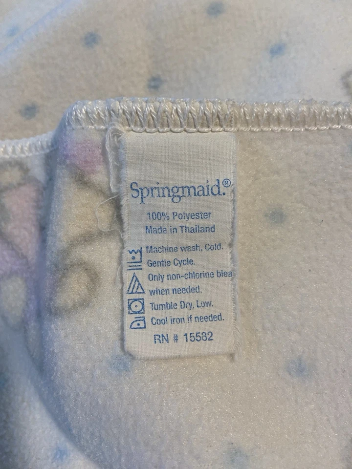 VTG Springmaid Teddy Bear Balloon Ball Polka Dot Pastel Fleece Baby Blanket - Image 2 of 2