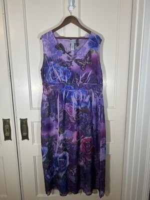 Catherines Rhinestone Butterfly Midi Dress Womens Size 18W Purple Whimsy Fairy