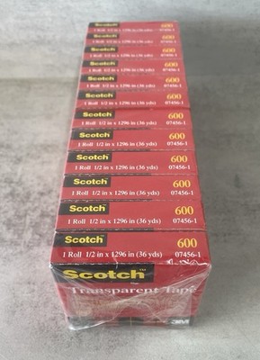 Scotch Transparent Tape 1/2 x 1296 in 12-Pack Clear 1'' Core 07456-1   New