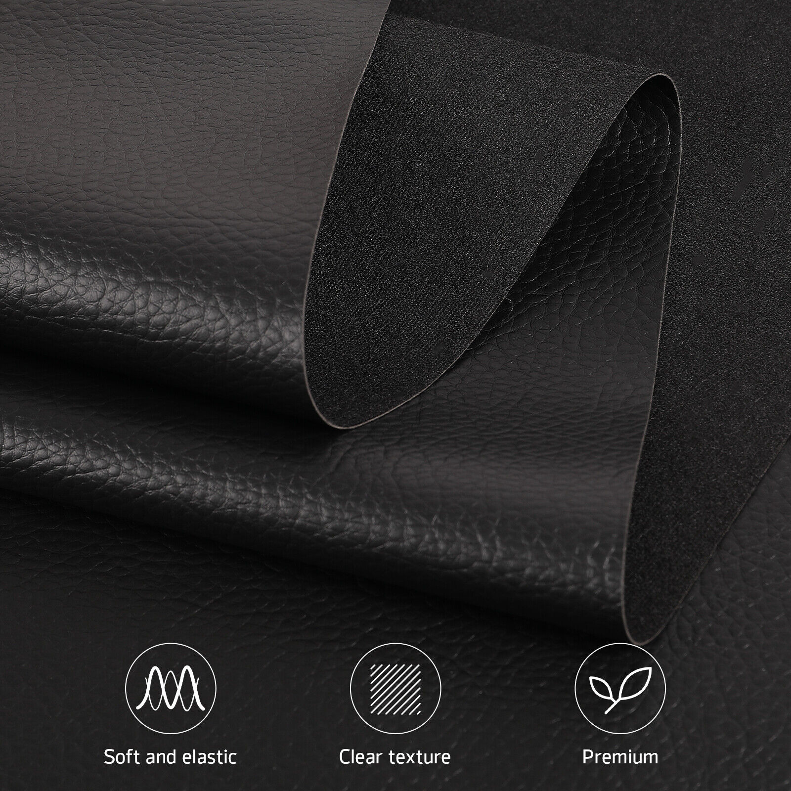 1-40 Yards Faux Leather Fabric Solid Black Upholstery Marine Vinyl ...