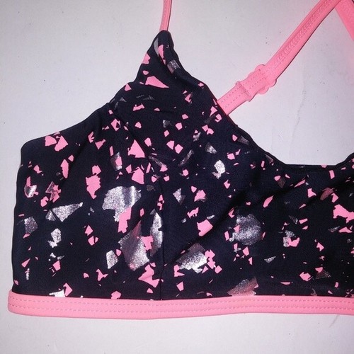 Z by Zella Girls Bikini Top Size 10 Black Pink Cross Back No Padding Wire Free - Picture 2 of 5