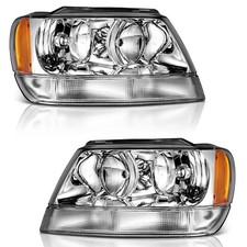 Fit 1999-2004 Jeep Grand Cherokee Headlights Assembly Pair Replacement Headlamp
