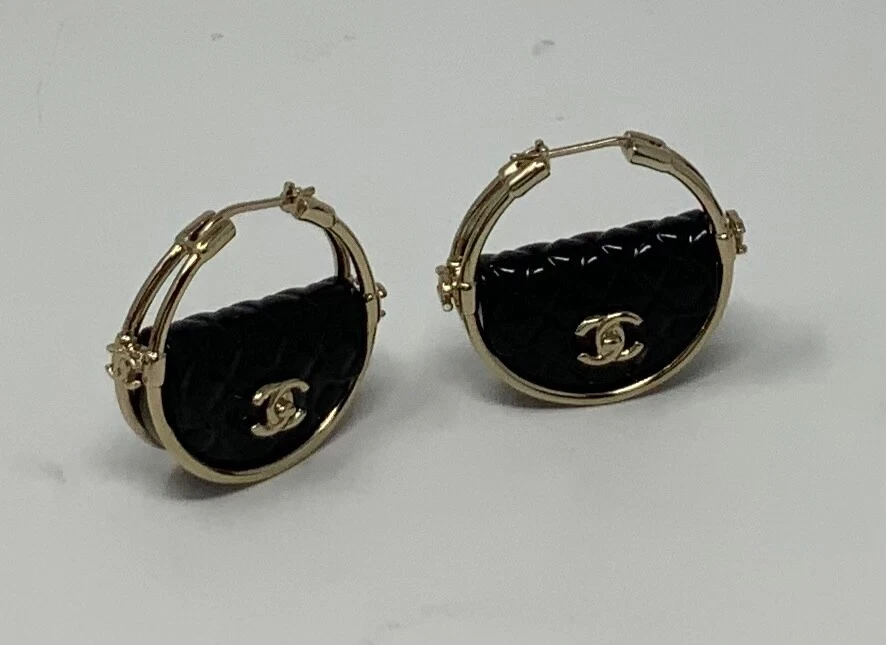 CHANEL Runway Black Hula Hoop Bag Gold CC Statement Handbag Earrings