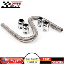 Silver 48in Radiator Flexible Coolant Water Hose Kit Stainless Steel Chrome Cap