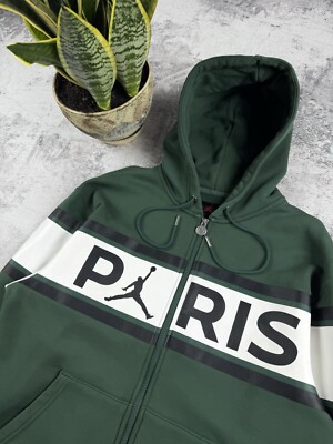 Nike Jordan PSG Paris Saint Germain Soccer Green Full Zip M Hoodie