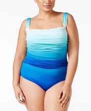 Bleu Rod Beattie Blue Ombre Rushed One Piece Maillot Plus Size 16W Swimsuit NWT