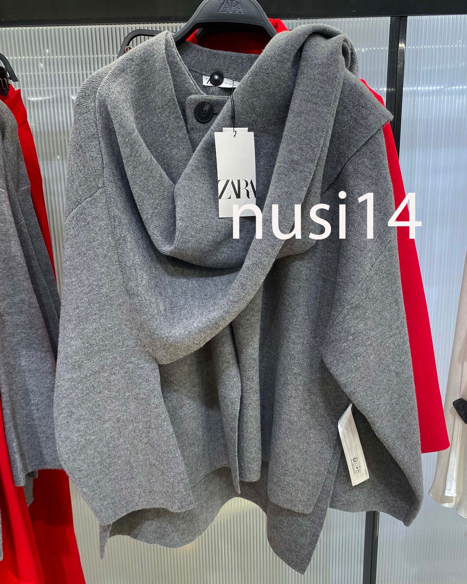 ☆ドイツ発*ZARA*新作*ラインストーンニットストール/GREY☆ ZARA NEW WOMAN SHORT KNIT COAT WITH ASYMMETRIC SCARF LT