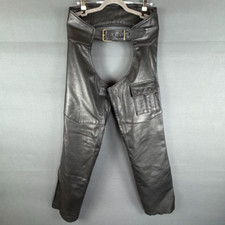 Brooks Black Leather Motorcycle Chaps Medium USA Made Biker Zip Snap Buckle Legs