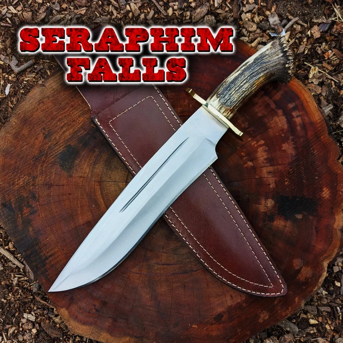 Seraphim Falls Replica Bowie - Stag Horn Handle Outdoor Hunting Knife W/ Sheath