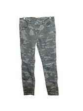 Women's Juniors Camo Slit Knee Destructed Skinny Denim Jeans SZ 9 Deep Olive