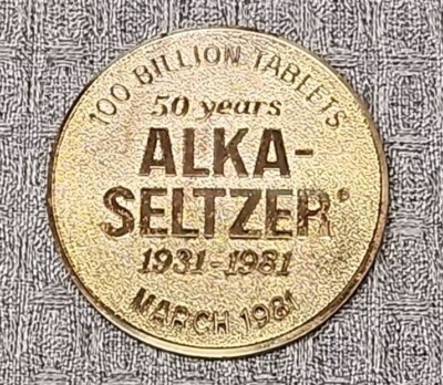 Brass ALKA-SELTZER 100 Billion Tablets Round Paperweight 50 Years Promo Souvenir