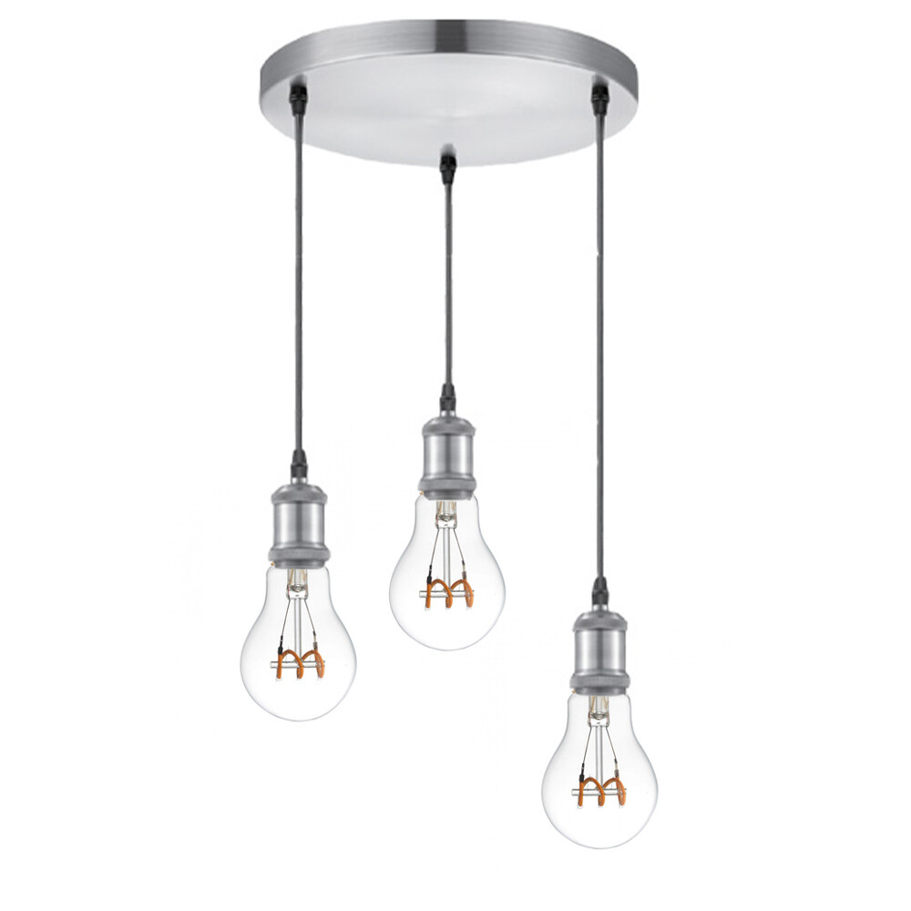 Plafonnier suspension E27 en métal satiné de haute qualité avec 3 spots orientables