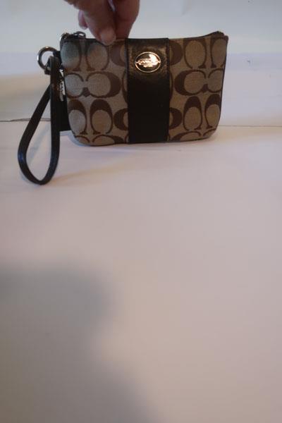 Womens Coach Brown Canvas & Leather Logo Small Wristlet *