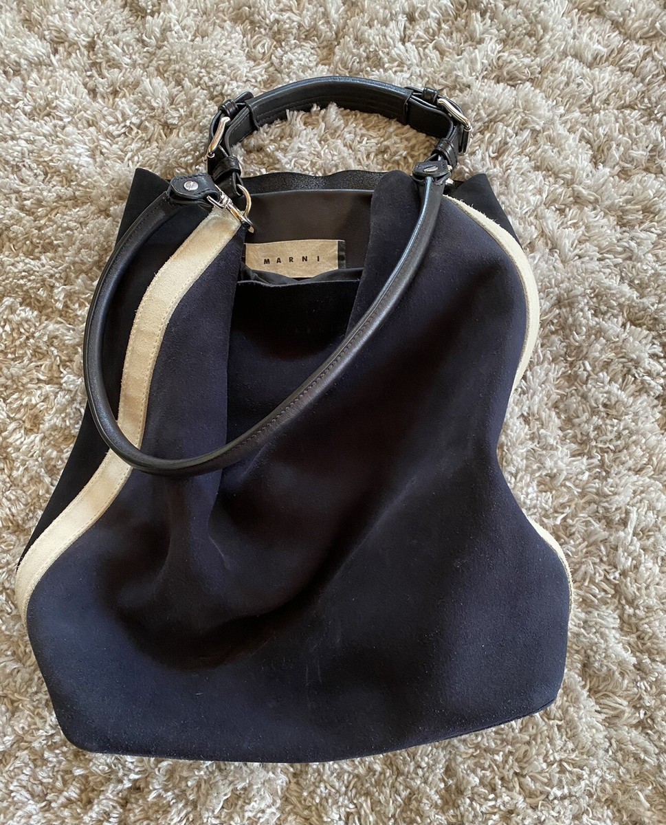 Marni Color Block Suede Leather Tote Purse Storm Side Stripe