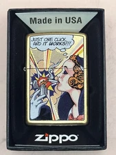 2020 Windy Girl Pop Art Design Gold Zippo Lighter NEW CI410437