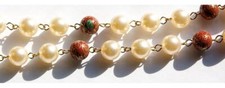 Vintage Red Cloisonne and Pearl Beaded Chain 10mm chn071