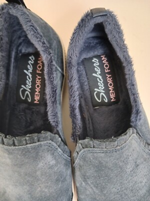 Skechers Navy Suede Ruffle Slip On Shoes Madison Ave Plushed