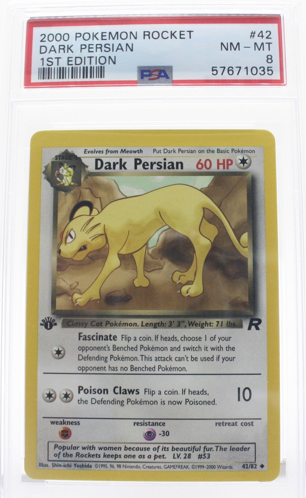 PSA 8 NEAR MINT MINT 2000 Pokémon Team Rocket #42 Dark Persian 1st Edition !!!
