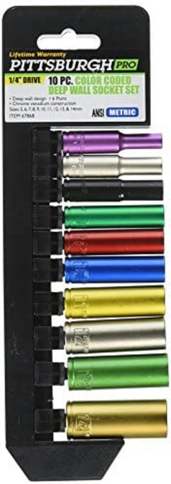 BRAND NEW Professional 10 Pc 1/4" Drive Metric Color Coded Deep Socket Set - Image 2 of 2