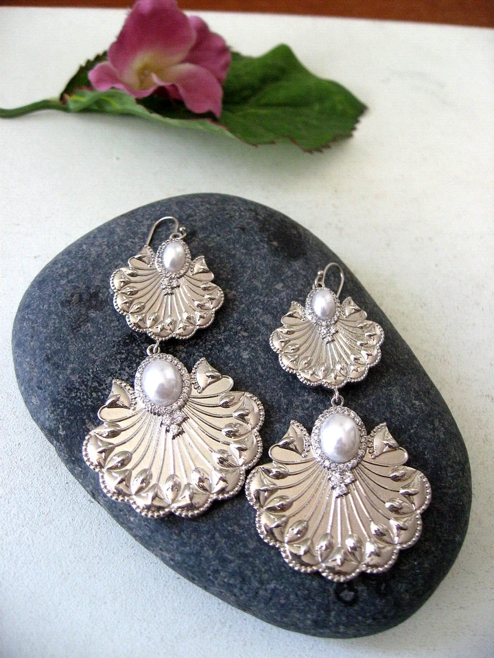 Pendientes Samantha Wills Plata Perla Cristal Océano Sueño Novia Sin Usar Nuevos con Etiquetas $159 Foto 2 de 4