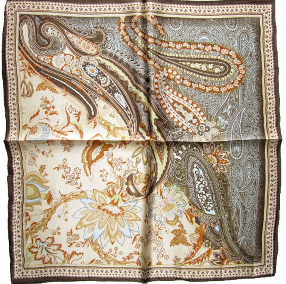 ELEGANT & klassisch Seidentuch Halstuch NICKITUCH 53x53 Tuch SEIDE PAISLEY Braun